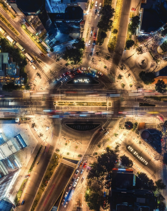 Aerial view of a Mexico City glorieta at night